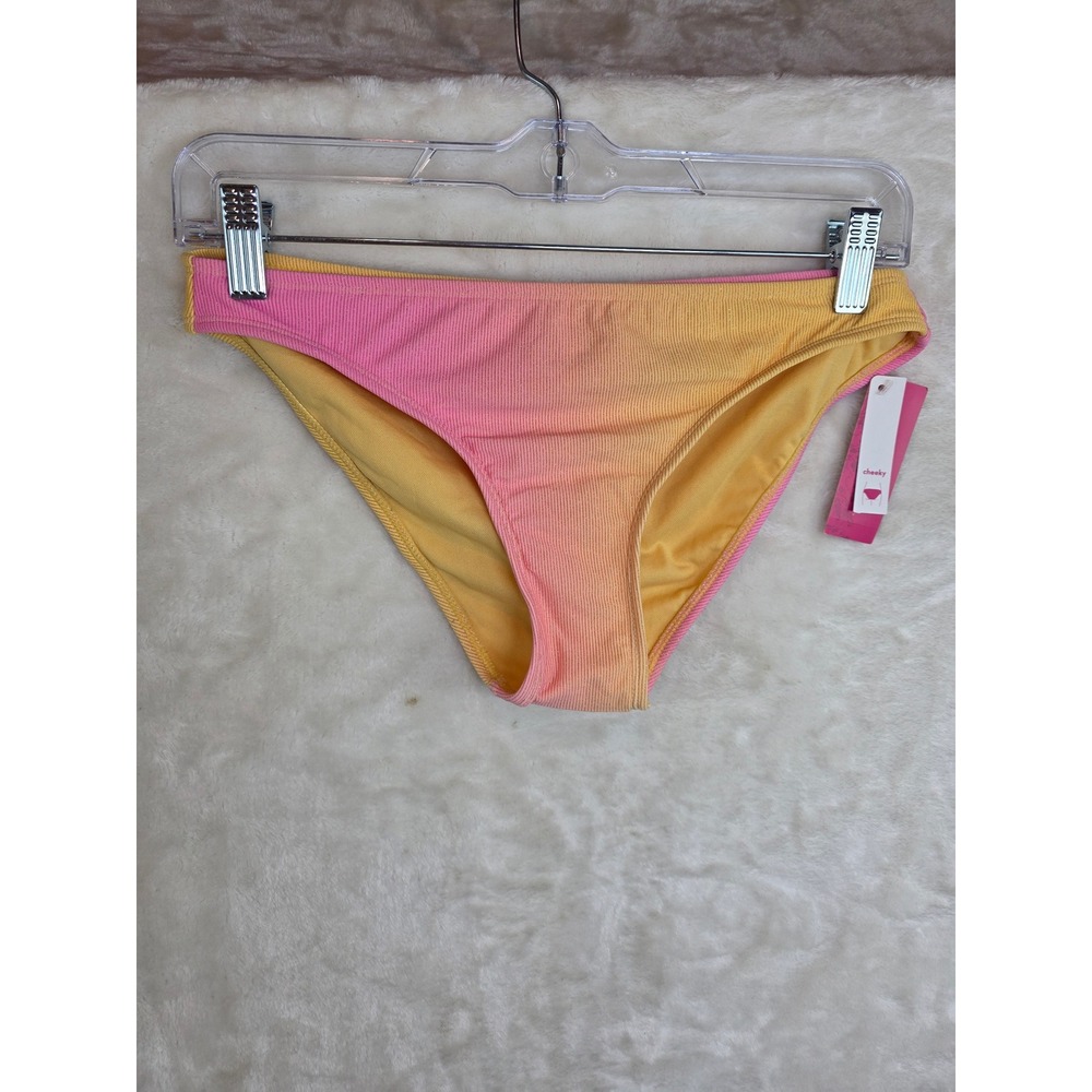 Xhilaration Pink Orange Ombre Ribbed Cheeky Bikini Bottom Metallic Sparkle M